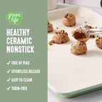 GreenLife Bakeware 18” x 13” Half Cookie Sheet Baking Pan, Non-Toxic PFAS-Free Healthy Ceramic Nonstick, Oven Safe to 450°F, Easy Release, Even Heating, Easy Clean, Sage