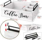 Coffee Station Organizer Wooden Coffee Bar Holder Accessories for Countertop, Farmhouse Kcup Pod Storage Basket with Handle - White