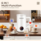 MAISON HUIS 6-IN-1 Milk Frother 550Watts, 20 oz Electric Stainless Steel, Hot and Cold Milk Frother for Latte, Macchiato, Cappuccino and Hot Chocolate, White