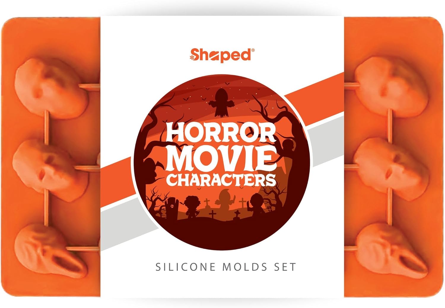 ShapedIceMolds Horror Movie Character Molds – Halloween Silicone Molds for Chocolate, Candy, Resin, Crafts – 3D Scary Film Icons for Party Treats & DIY Decor (Orange)