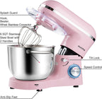 Aucma Stand Mixer,6.5-QT 660W 6-Speed Tilt-Head Food Mixer, Kitchen Electric Mixer with Dough Hook, Wire Whip & Beater (6.5QT, Pink)