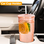 20 OZ Glass Cup with Lids and Glass Straws, High Borosilicate Iced Coffee Glass Tumblers with Lid and Straw for Drinks, 2pcs Reusable Wide Mouth Smoothie Cup(Orange)