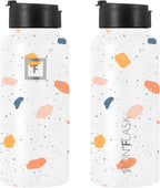 IRON °FLASK Camping & Hiking Hydration Flask with 3 Lids - Stainless Steel, Double Walled & Vacuum Insulated Water Bottle - Leak Proof & BPA Free (Terrazzo, Spout - 32 oz)