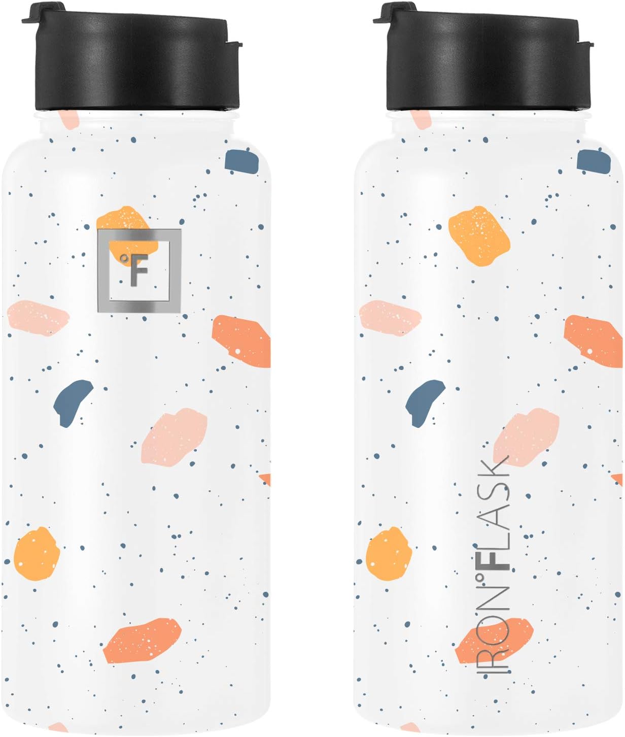 IRON °FLASK Camping & Hiking Hydration Flask with 3 Lids - Stainless Steel, Double Walled & Vacuum Insulated Water Bottle - Leak Proof & BPA Free (Terrazzo, Spout - 32 oz)