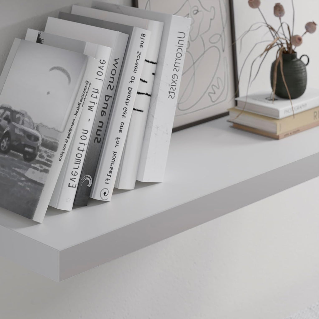 Floating Shelf, Set of 3 Wall Shelf, 30 in W x 12.75 in D x 2 in H Wooden Floating Wall Shelf with Invisible Brackets for Living Room/Bedroom/Bathroom/Kitchen Storage and Decor, White