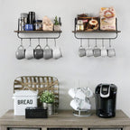 Olakee Floating Wall Shelves for Bathroom Kitchen Coffee Nook with 10 Adjustable Hooks for Mugs Cooking Utensils or Towel Rustic Storage Shelves Set of 2/17x5.9 inch (Weathered Grey)