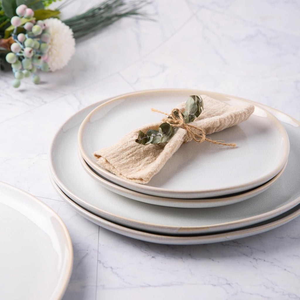 AmorArc Ceramic Dinner Plates Set of 6, 10.5 Inch Handmade Reactive Glaze Stoneware Plates, Rustic Shape Dinnerware Dish Set for Kitchen, Microwave & Dishwasher Safe, Scratch Resistant