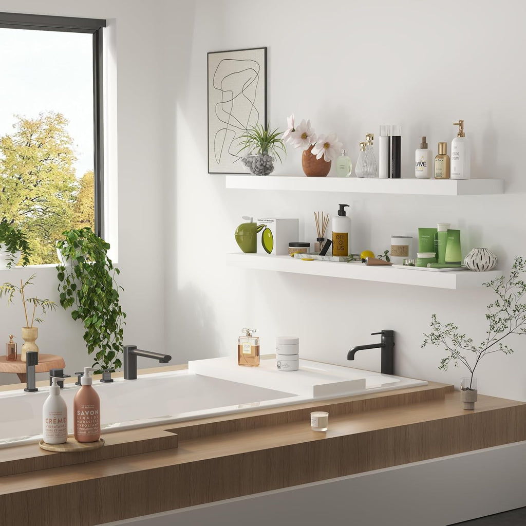 Vivelove Wooden Floating Shelves for Wall 48” x 8”x 1.4”, Solid Wood Shelf with Invisible Brackets, Deep Wall Shelves for Bathroom, LivingRoom, Kitchen, Bedroom, Modern Home Decor, Set of 1 - White