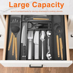 Silverware Organizer, Expandable Kitchen Drawer Organizer, Adjustable Cutlery Organizer, Forks, Knifes, Multipurpose Storage Divider(7-9 Slots), Large, Black