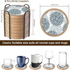 Wood Coasters Set of 8 with Holder, Cewiru Cup Mat for Drinks, Absorbent Coasters with Felt Insert for Coffee Table Protection, Modern Style Home Dining Table Decor, 4.3" Gray