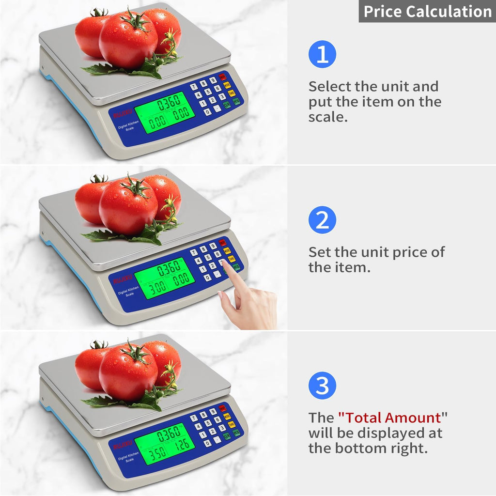 Large Digital Kitchen Scale 30KG Commercial Food Scale 66LB for Baking Bread Meat Stainless Steel Price Computing Scale LCD Display,Prep Counting Scale for Parts and Coins Adapter Included