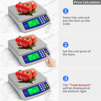 Large Digital Kitchen Scale 22LB Commercial Scale for Food Baking Bread Cooking Meat,Stainless Steel Price Computing Scale with LCD Display,Prep Counting Scale for Parts and Coins,Adapter Included