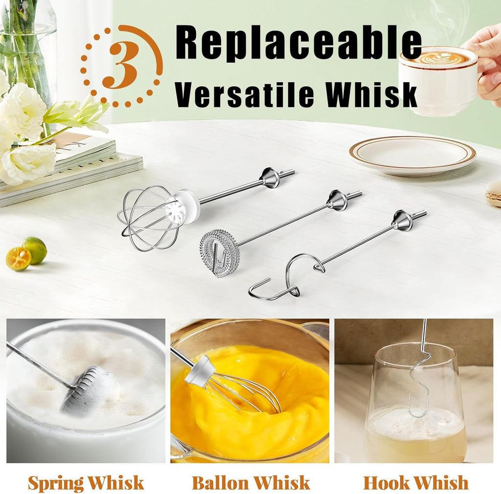 Nahida Orange Milk Frother Wand for Coffee, Frother Handheld Rechargeable Electric Whisk with 3 Heads 3 Speeds Drink Mixer Coffee Frother Foam Maker For Latte, Cappuccino, Hot Chocolate, Egg