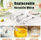 Nahida Granite Green Milk Frother Wand for Coffee, Frother Handheld Rechargeable Electric Whisk with 3 Heads 3 Speeds Drink Mixer Coffee Frother Foam Maker For Latte, Cappuccino, Hot Chocolate, Egg