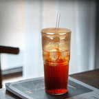 Glass Cups with Lids and Straws, Amber 20 OZ Iced Water Glasses Tumblers for Ice Juice, Tea, Milk, Smoothie and Cold or Hot Drinks, Set of 2