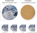 Set of 6 Abstract Navy Blue Marble Coasters with Holder, Absorbent Ceramic Drink Coasters for Table Protection, Housewarming Gifts for New Home