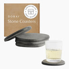 Dorai Home Stone Coaster Set – 4 Absorbent Diatomite Coasters for Instant Drying, Modern Design, Slate Stone