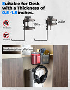 KEMIMOTO Desk Cup Holder with Headphone Hanger, 2 in 1 Caddy Organizer for Office Table, Lawn Chair, Golf Cart, Pontoon Boat, Fit for Most 18-32 oz Bottles