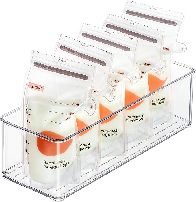 4 PACK Freezer Organizer Bins Clear Stackable Storage Bins for Fridge Organization and Storage