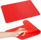 Silicone Baking Mat - 16x11.5" Non Stick Silicone Cooking Mat Fat Filtering Red Pyramid Design, for Roasting, BBQ & Pastry Making - Oven and Microwave Bacon Cooker Food Grade, Flexible & Easy-to-Clean
