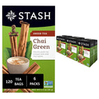 Stash Tea Chai Green Tea - Caffeinated, Non-GMO Project Verified Premium Tea with No Artificial Ingredients, 20 Count (Pack of 6) - 120 Bags Total