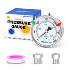 MEANLIN MEASURE 0~3000Psi Stainless Steel Liquid Filled Pressure Gauge 2.5" FACE DIAL 1/4" NPT for WOG Water Oil Air Back Mount with Stainless Steel Hex Bushing and Snaps