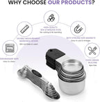 Magnetic Measuring Cups and Spoons Set-Heavy Duty 304 Stainless Steel，Double Measurement Markings，Set of 16 with Leveler for Measure Dry and Liquid Ingredients (Black)
