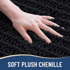 Arotive Luxury Chenille Bathroom Rug Mat, Extra Soft Thick Absorbent Shaggy Bath Rugs, Non-Slip Machine Wash Dry, Plush Bath Mats for Bathroom, Shower and Tub, 47x20, Black
