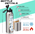 40oz Stainless Steel Water Bottle - Wide Mouth Vacuum Insulated Metal Water Bottle with Straw Lid & Paracord Handle, Sweat-Proof Water Flask Thermo Metal Mug with Strap for Gym Camping Hiking