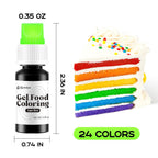 Gel Food Coloring 24 Colors x 0.35 oz Concentrated Gel Based Food Dye Vibrant Icing Colors Neon Food Coloring for Baking Cake Decorating Cookies Fondant, 10g / Bottle