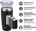 SUNWILL Travel Coffee Mug with Lid, 20 oz Tumbler Set of 2, Insulated Stainless Steel Cup for Water, Tea, Ice, Powder Coated Black 2 pack