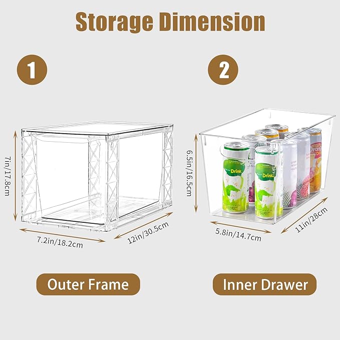 8Pack Stackable Kitchen Storage Organizer, Pantry Organizers and Storage, Clear Foods Organizer Bins with Handles, Easily Assemble for Bathroom, Kitchen, Pantry, Cabinet, Closet
