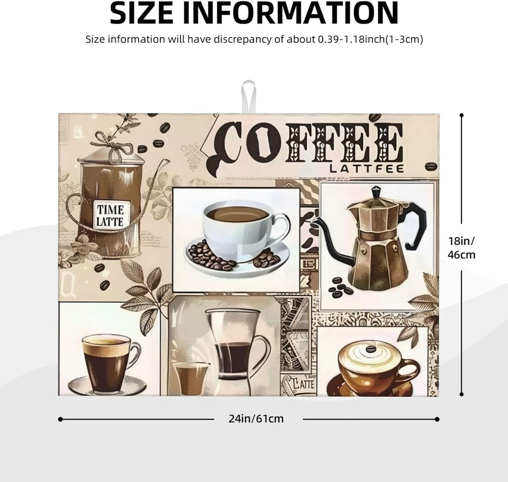 Coffee Dish Drying Mat, Highly Absorbent Microfiber Kitchen Counter Pad Reusable Washable, 18*24"