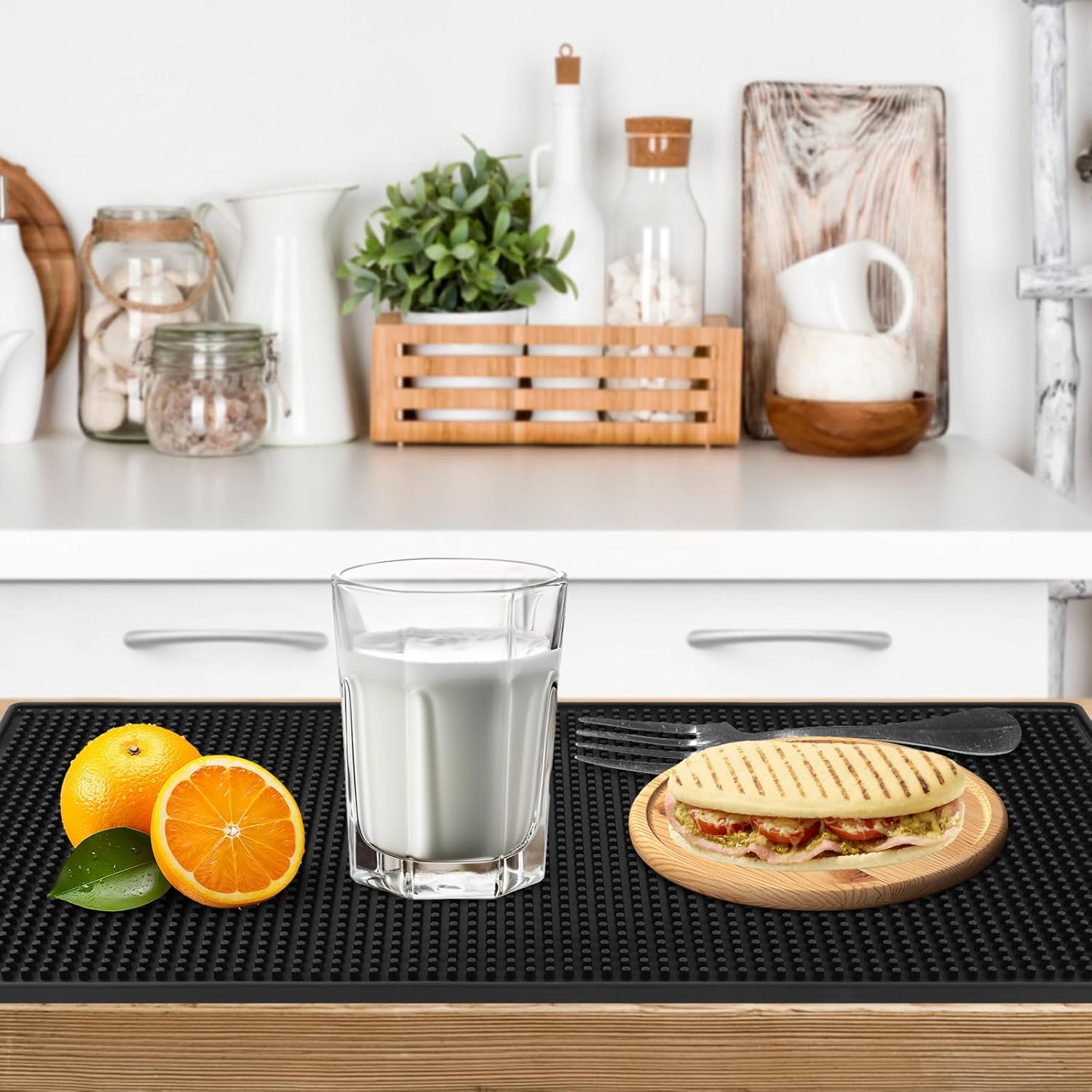 Extra Large (28 inch by 16 inch) Thick Rubber Service Bar Mat for Home Kitchen Counter Mat, Bartender Bar Mat, Dish Drying Mat, 2 Packs Black