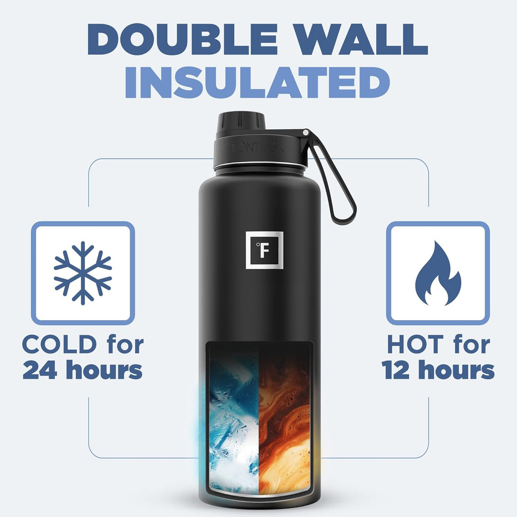 IRON °FLASK Camping & Hiking Hydration Flask with 3 Lids - Stainless Steel, Double Walled & Vacuum Insulated Water Bottle - Leak Proof & BPA Free (Dark Rainbow, Spout - 40 oz)