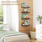 Forbena Black Picture Ledge Shelf, Floating Shelves with Lip for Wall, Small Wall Shelves for Bathroom Bedroom Kitchen Office Living Room Books, Art Pictures, Photo Frame, Plants (4-Pack, Real Wood)