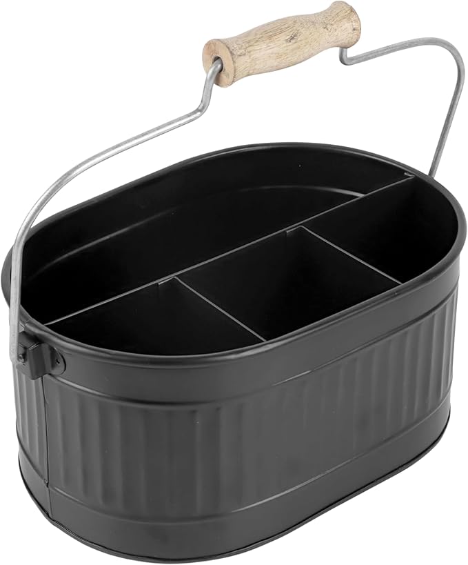 Alpha Living Home 4-Compartment Flatware Caddy - Metal Cutlery Holder Silverware & Condiment Organizer, Perfect for Kitchen, Dining, and Picnics (Black)