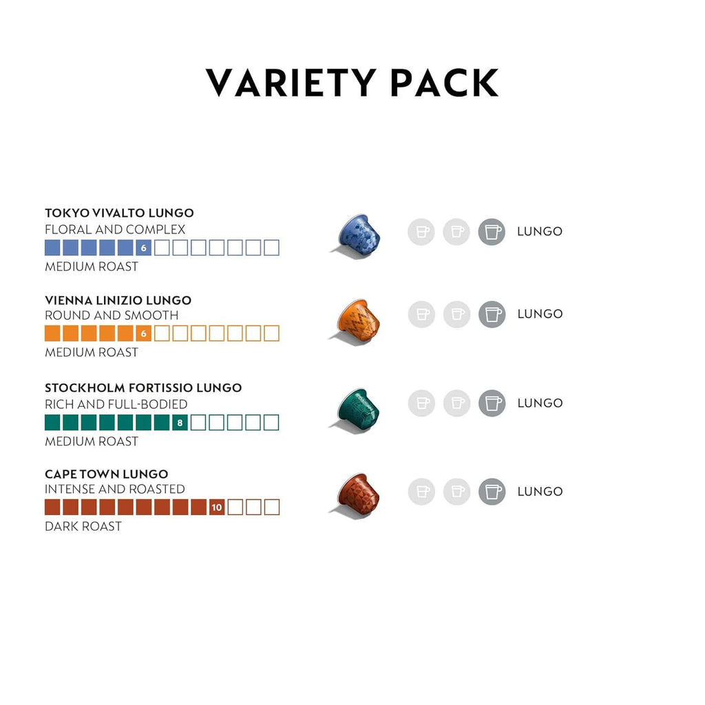 Nespresso Capsules Original Line, Morning Lungo Blends Variety Pack, Mild to Medium to Dark Roast Coffee, 50-Count Coffee Pods