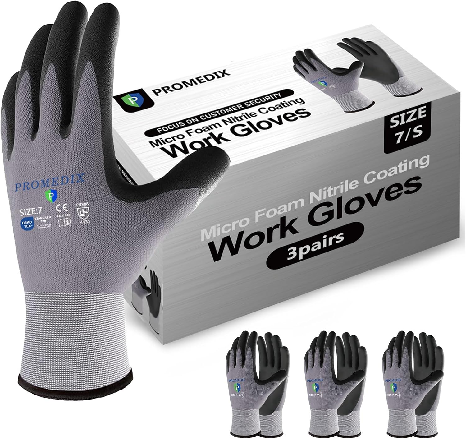 PROMEDIX P Nitrile Coated Work Gloves,MicroFoam Safety Work Gloves Men,Seamless Knit Nylon&spandex Gloves with Grip