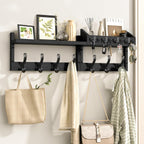 Evermagin 29" Coat Rack Wall Mount with Shelf, 4 in 1 Wall Mounted Coat and Key Hanger with 11 Hooks, Entryway Key Holder with Mail Holder for Living Room, Bedroom, Black