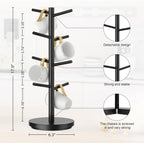 Wisuce Coffee Mug Holder Tree Upgraded 360Rotated Cup Holder for Counter Black Wood Cup Tree Mug Rack Organizer Stand with 8 Hooks for Kitchen Coffee Bar Accessories