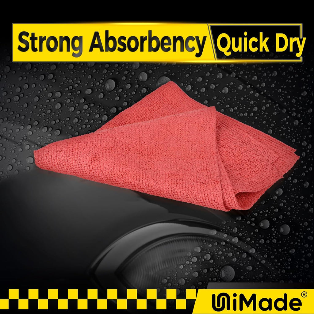 Shop Towels, 100 Pack Commercial Grade Work Rags Microfiber Towels for Cars Cleaning Rag Bulk Detailing Cloth for Automotive Bar Mechanic Restaurant Garage Housekeeping, 11.5"x 11.5", Red