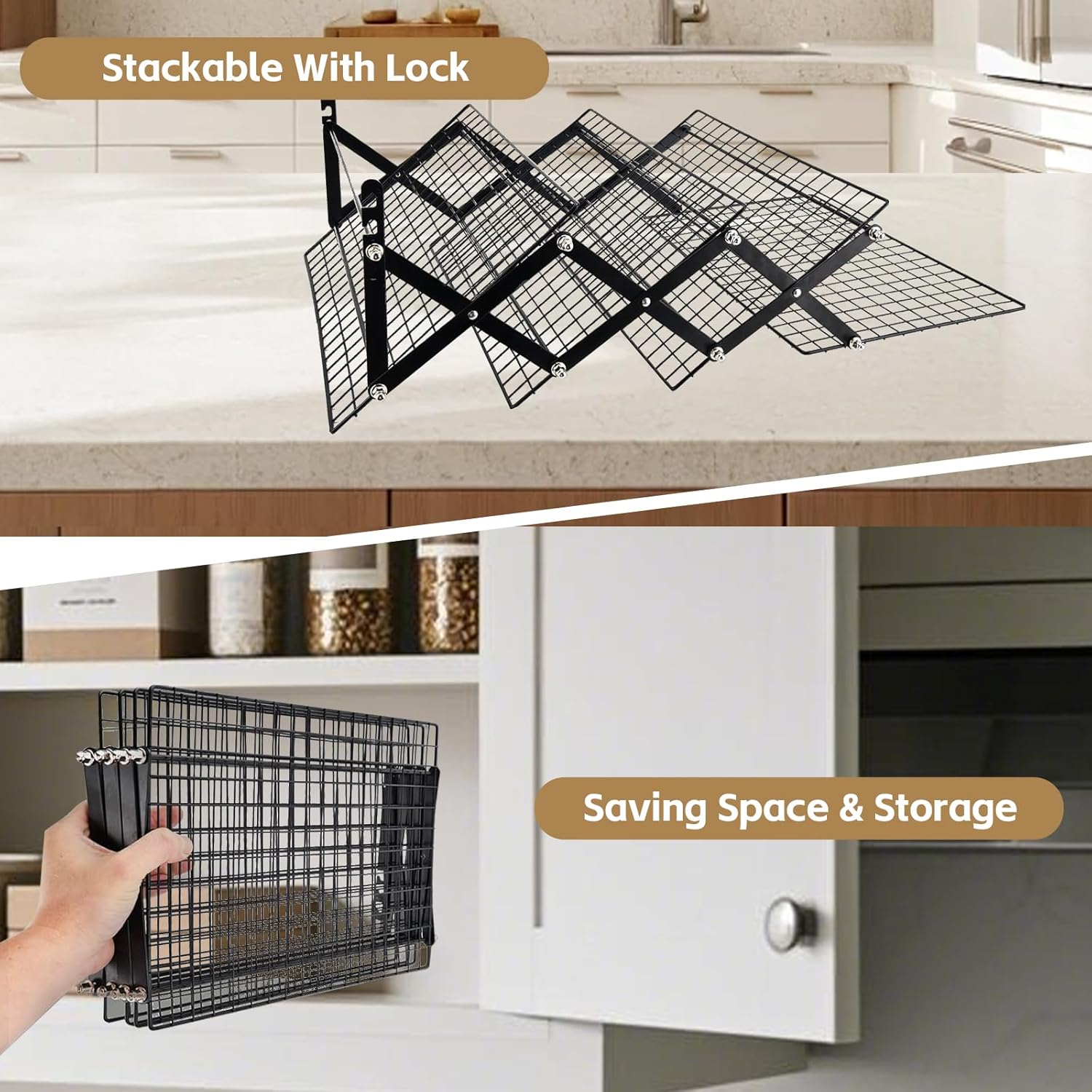 Cooling Racks for Cooking and Baking，2/3/4-Tier Upgraded Collapsible Cooling Rack，Adjustable 3 Setting Stackable Design，Nonstick Wire Rack for Baking，Roasting，Drying，Cookie，Cake，Muffins，Space Saving