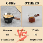 Mongdio Espresso Measuring Cup, Stainless Steel Espresso Shot Cups with Wooden Handle and Double Spouts, 6.8OZ/200ML, Black