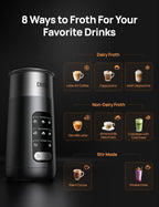 Dreo Milk Frother, 8-in-1 Electric Frother for Latte Art Coffee, 9oz/270ml Warm and Cold Foam Automatic Frothers for Dairy and Non-Dairy Milk, LED, Easy to Clean, BaristaMaker Air