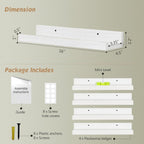 Forbena White Picture Ledge Shelf, Floating Shelves with Lip for Bedroom Books, Corner Nursery Book Shelves Wall Mounted for Small Spaces Office Baby Child Kids Room Art Decor (4-Pack, Real Wood)