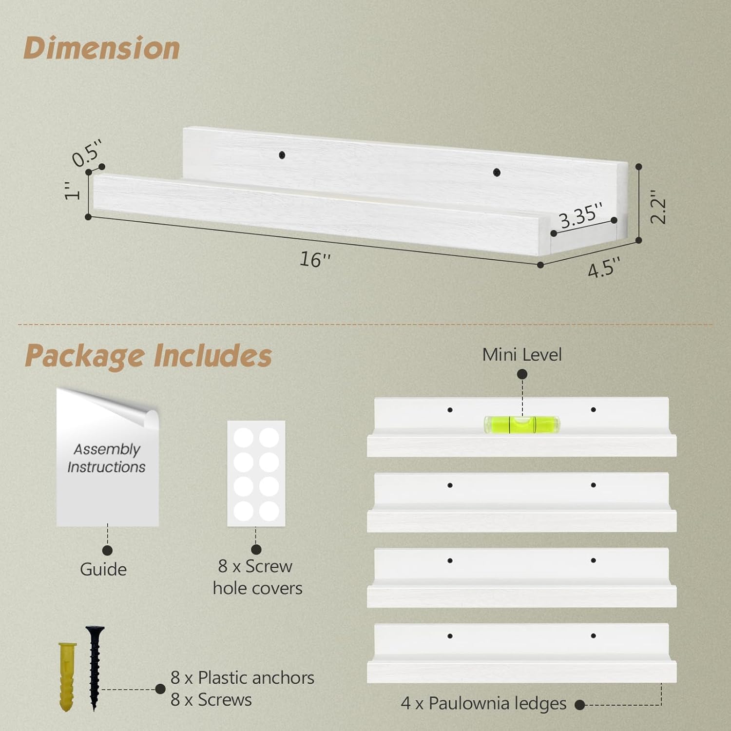 Forbena White Picture Ledge Shelf, Floating Shelves with Lip for Bedroom Books, Corner Nursery Book Shelves Wall Mounted for Small Spaces Office Baby Child Kids Room Art Decor (4-Pack, Real Wood)