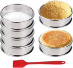 HLMOptimo English Muffin Rings, Stainless Steel Crumpet Rings, 6 Pcs Nonstick Metal Round Ring Molds with Silicone Oil Brush (4 inch)
