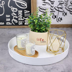 Round White Decorative Serving Tray with Handles, 13” Versatile Ottoman Tray for Coffee Table, Entertaining, Outdoor Patio, Living Room