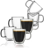 CNGLASS Insulated Espresso Glass Mugs 5.4oz/160ml, Small Clear Coffee Mugs Set of 6, Double Wall Glass Cups with Handle for Tea and Macchiato